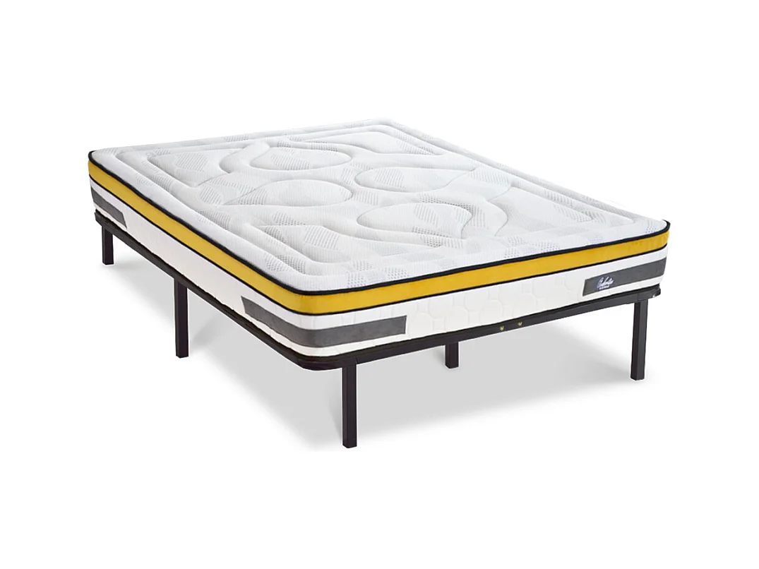 Ensemble Matelas Aubertin Ressorts ensachés Accueil mémoire et sommier cadre métal - 90 x190 cm