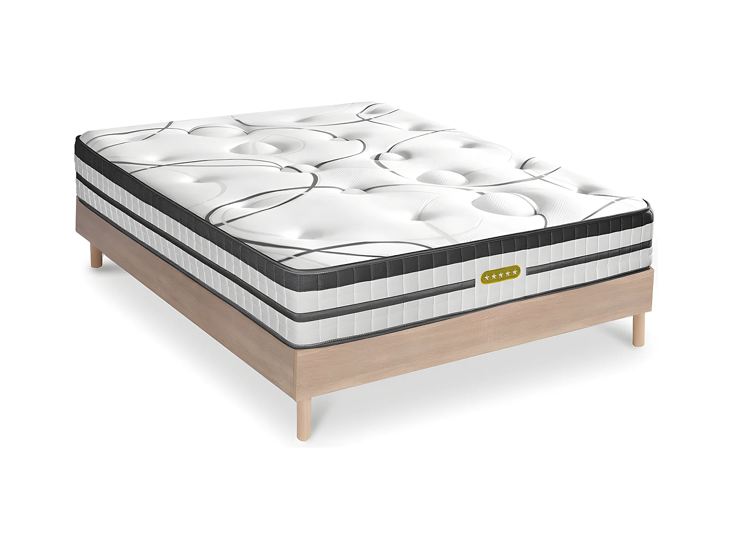 Ensemble sommier bois et Matelas Concorde Ressorts ensachés Accueil Mémoire - 26cm - 140x200cm