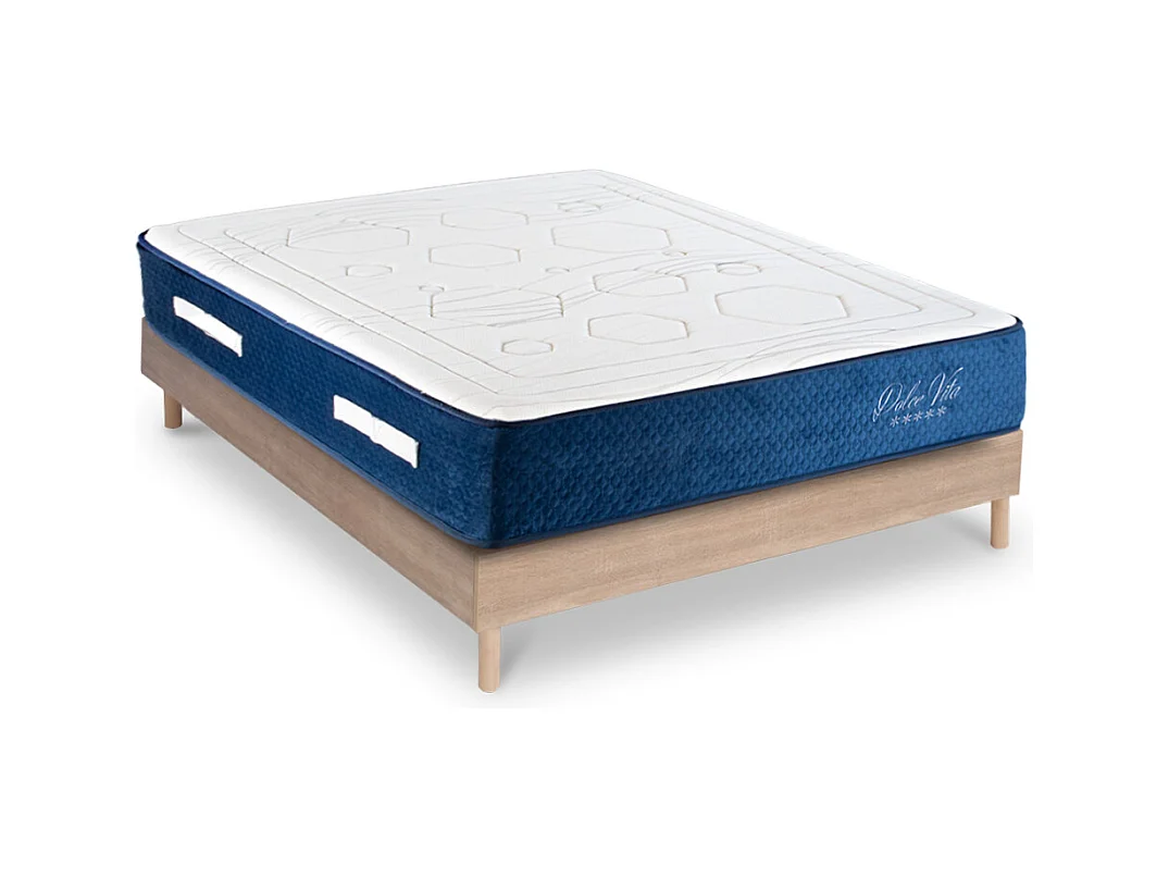 Ensemble Matelas Dolce Vita Ressorts ensachés Accueil mémoire 28cm et Sommier Kit Bois 140x190cm