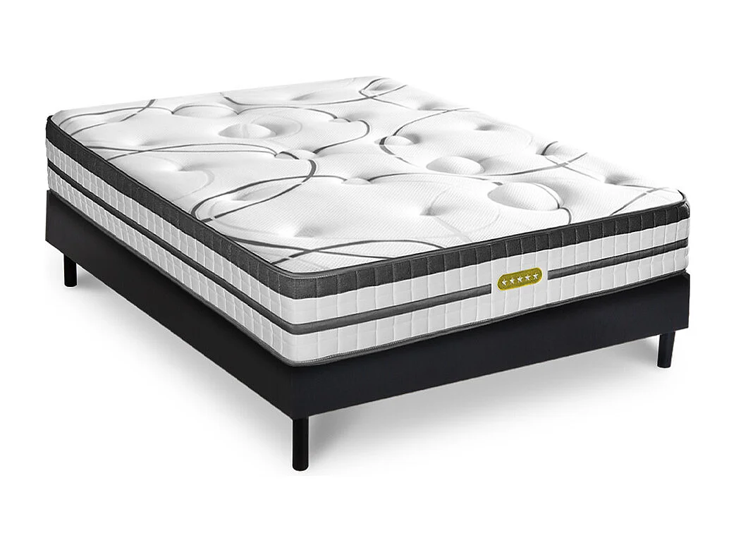 Ensemble sommier Bois Noir et Matelas Concorde Ressorts ensachés Accueil mémoire 26cm 160x200cm