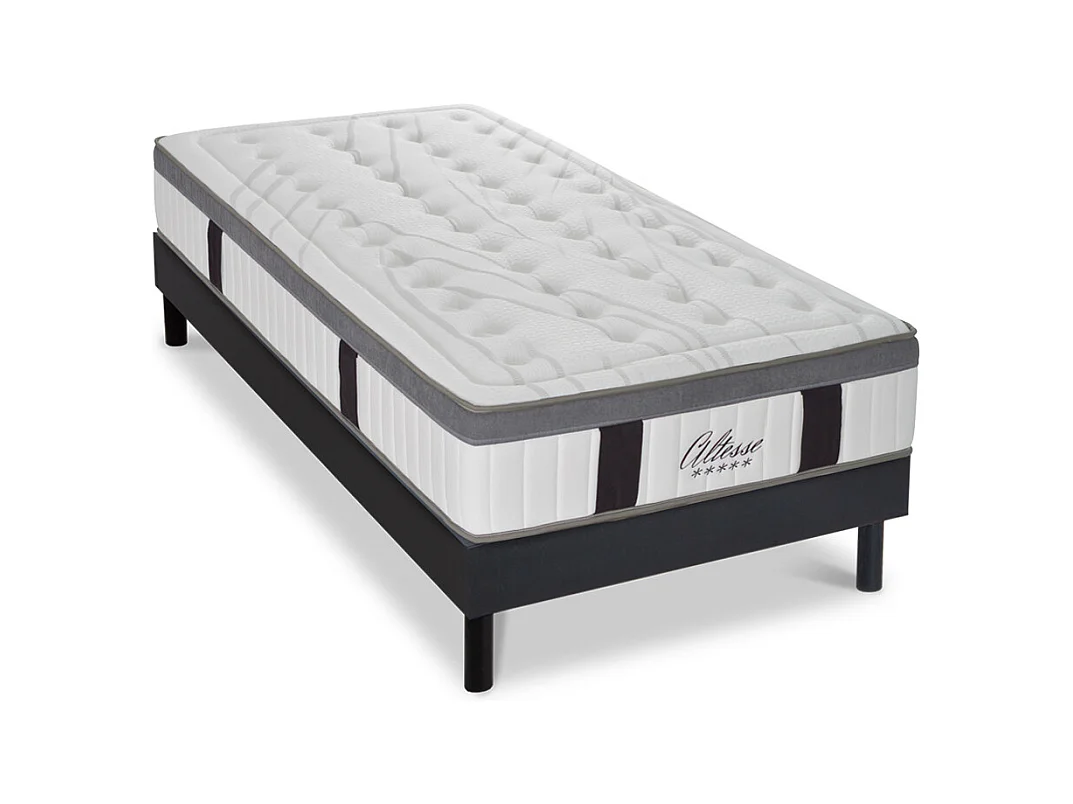 Ensemble Matelas Altesse Mousse Haute densité Accueil Mémoire - 26 cm et Kit Bois Noir - 90 x 200 cm