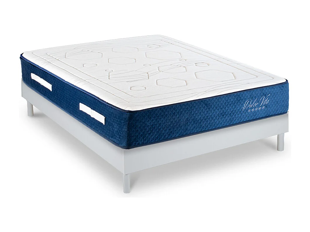 Ensemble Matelas Dolce Vita Ressorts ensachés Accueil mémoire 28cm et Sommier Bois Blanc 140x200cm