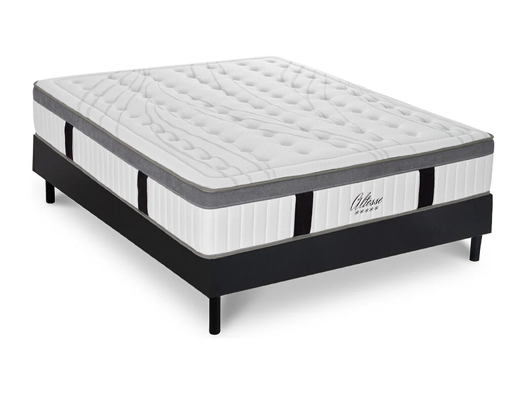 Ensemble Altesse 140x200 cm + sommier bois noir - Mousse HD mémoire - Ép. 26 cm