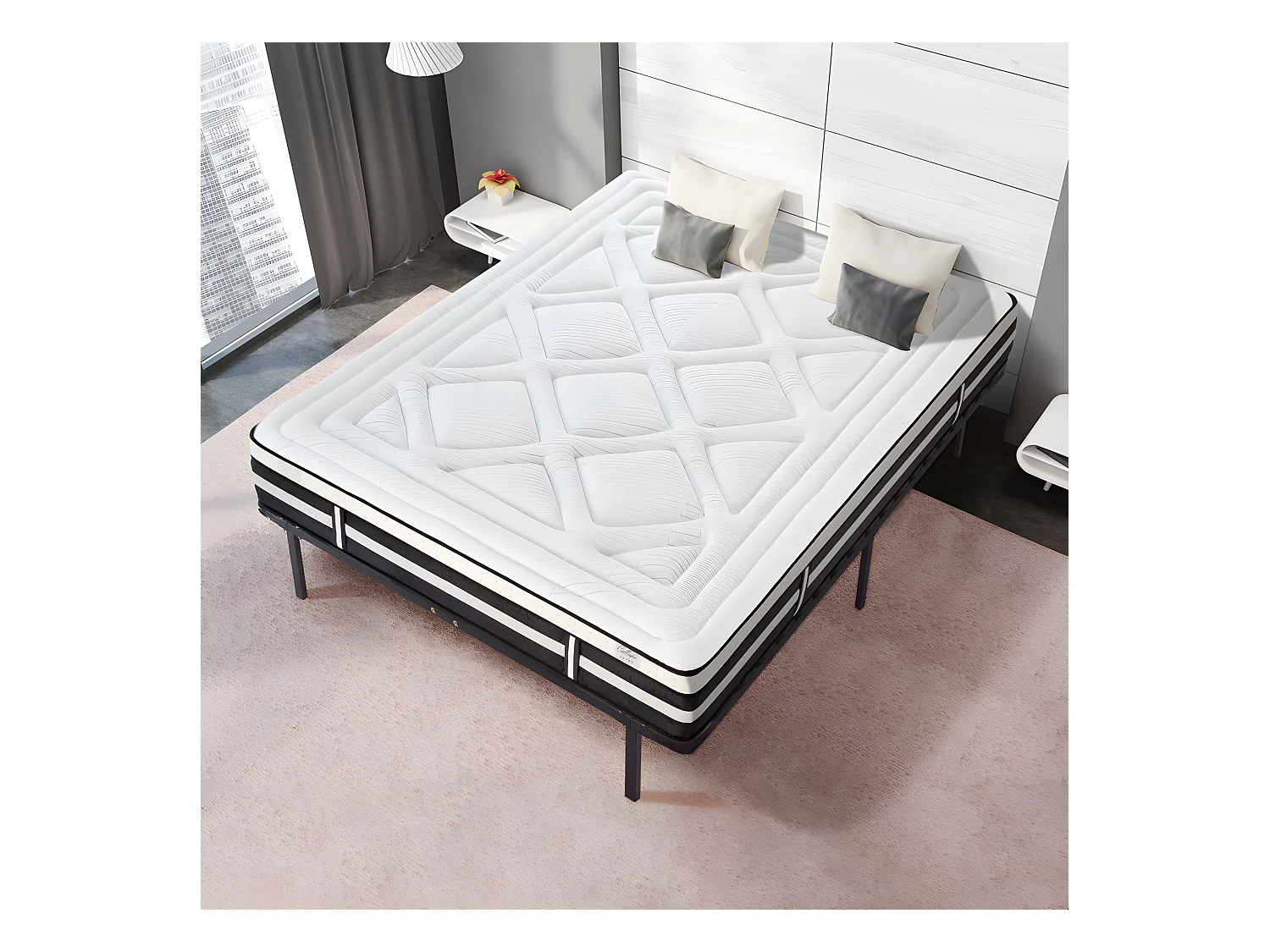 Ensemble Matelas Calliope Mousse  Accueil Mémoire de forme et sommier cadre métal 140x190cm
