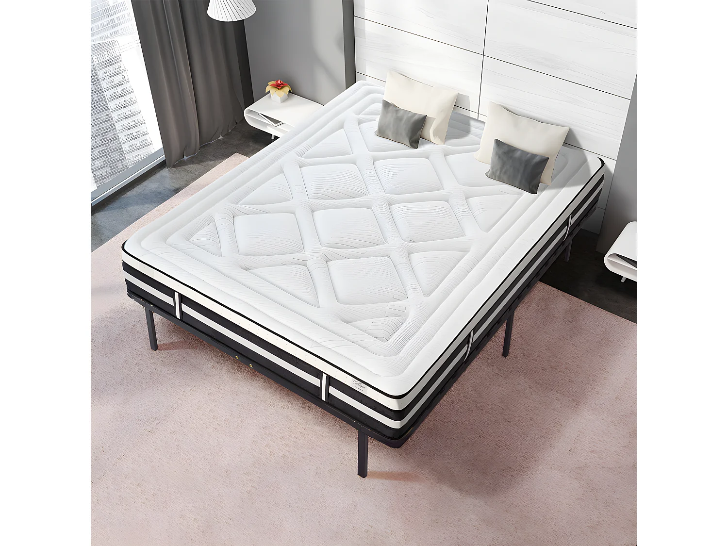 Ensemble Matelas Calliope Mousse  Accueil Mémoire de forme et sommier cadre métal 140x190cm