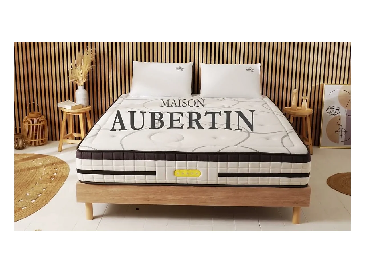 Ensemble sommier Bois Blanc et Matelas Concorde Ressorts ensachés Accueil mémoire 26cm 140x190cm