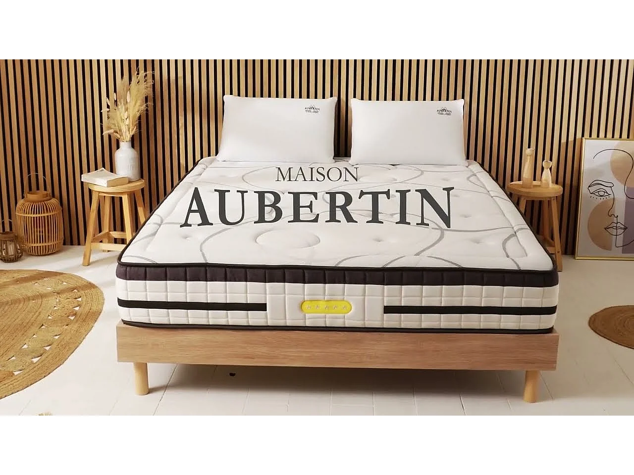 Ensemble sommier Bois Blanc et Matelas Concorde Ressorts ensachés Accueil mémoire 26cm 140x190cm