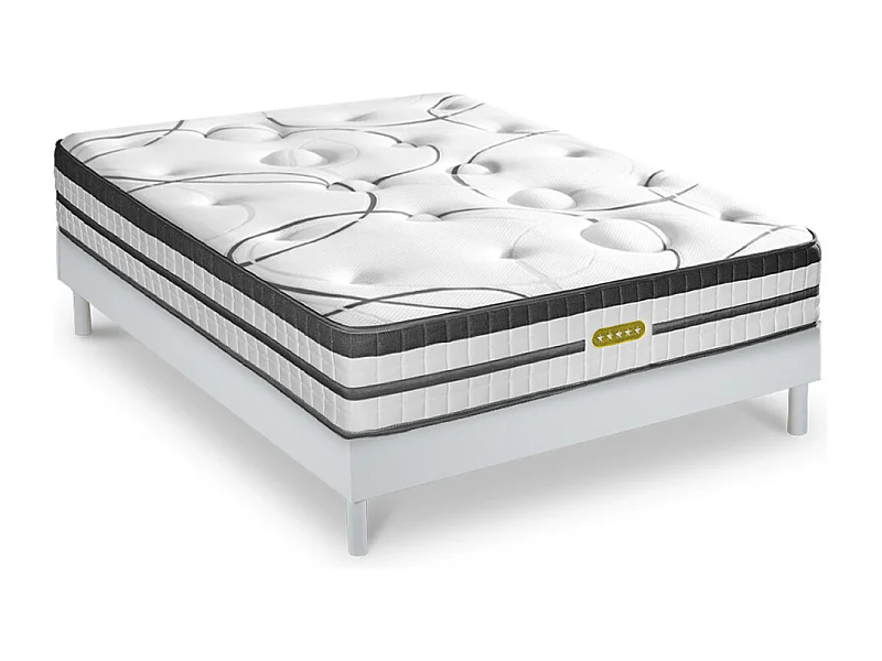 Ensemble sommier Bois Blanc et Matelas Concorde Ressorts ensachés Accueil mémoire 26cm 140x190cm