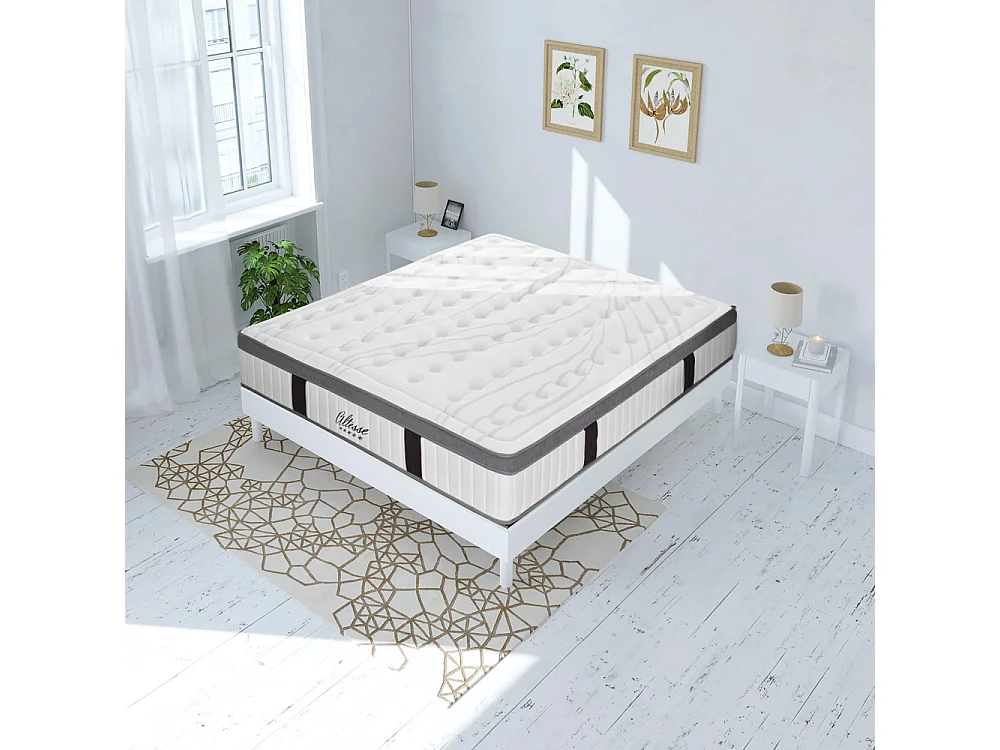 Ensemble Altesse 140x200 cm + sommier bois blanc - Mousse HD mémoire - Ép. 26 cm