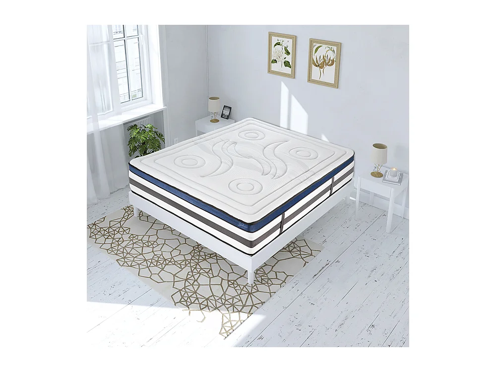 Ensemble Matelas Quintessence Mousse  Accueil Mémoire Cocooning 30cm et sommier bois blanc 140x190cm