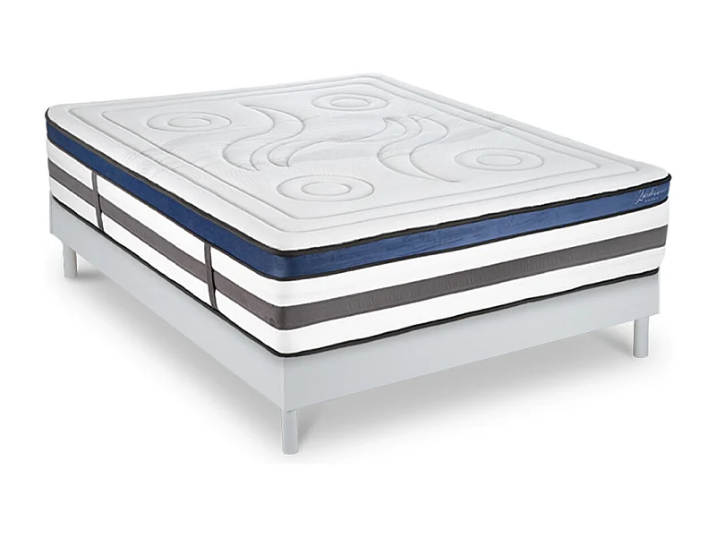 Ensemble Matelas Quintessence Mousse  Accueil Mémoire Cocooning 30cm et sommier bois blanc 140x190cm