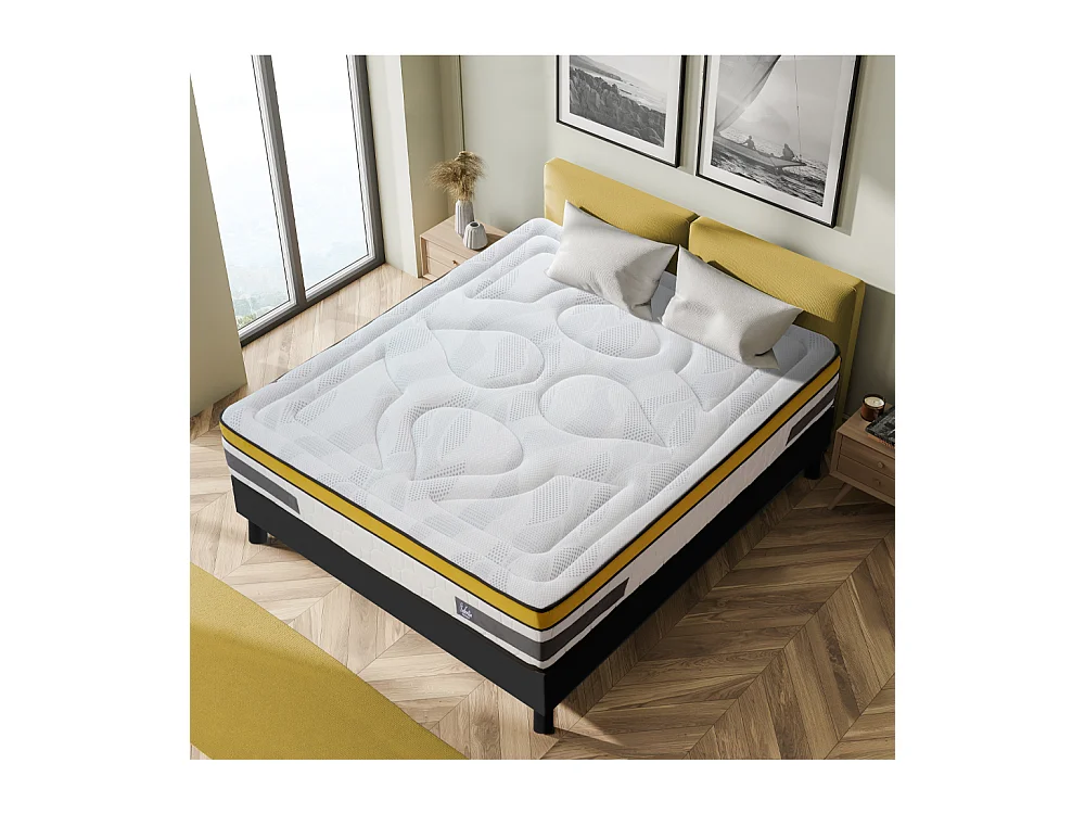 Ensemble Matelas Aubertin Ressorts ensachés Accueil mémoire et sommier kit bois noir - 90 x190 cm