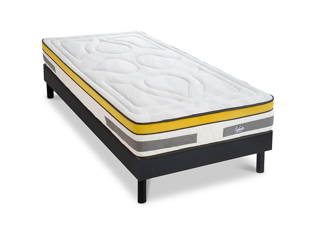 Ensemble Matelas Aubertin Ressorts ensachés Accueil mémoire et sommier kit bois noir - 90 x190 cm