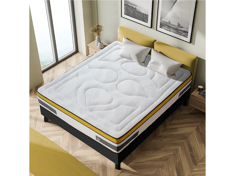 Ensemble Matelas Aubertin Ressorts ensachés Accueil mémoire et sommier kit bois noir - 90 x190 cm