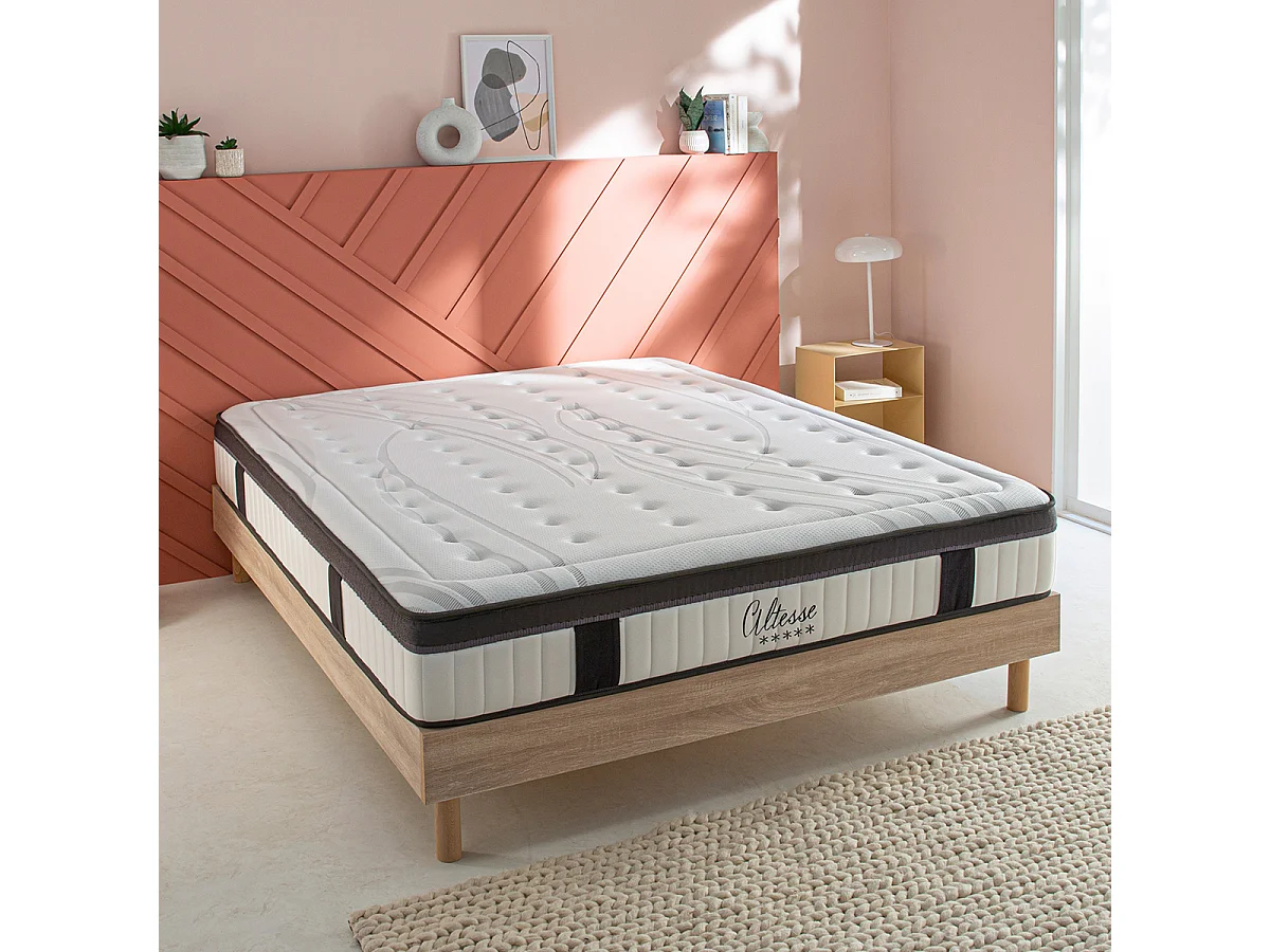Ensemble Altesse 140x200 cm + sommier bois - Mousse HD mémoire - Ép. 26 cm