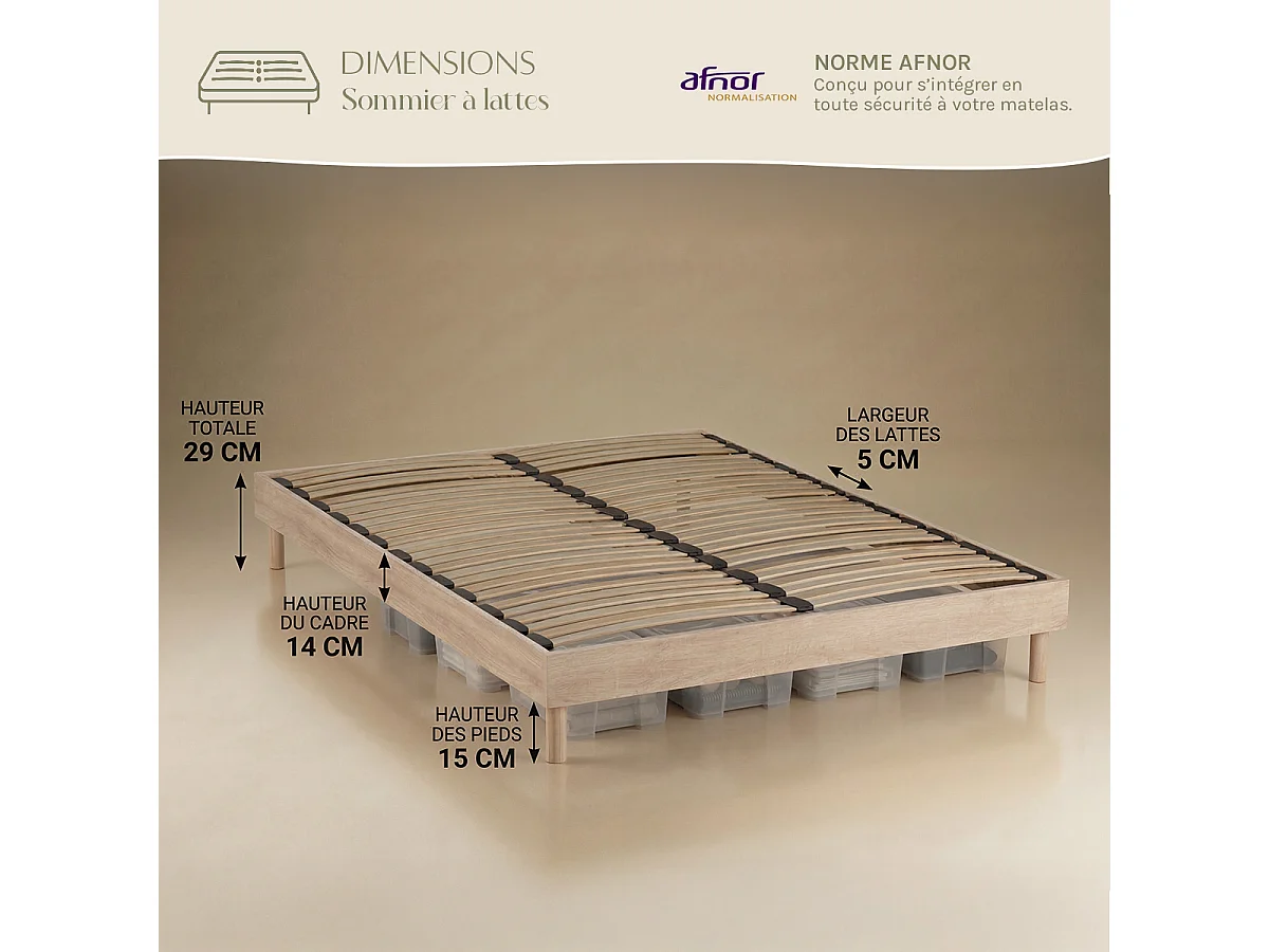 Ensemble Emeraude 140x190 cm + sommier bois - Mousse mémoire - Ép. 24 cm