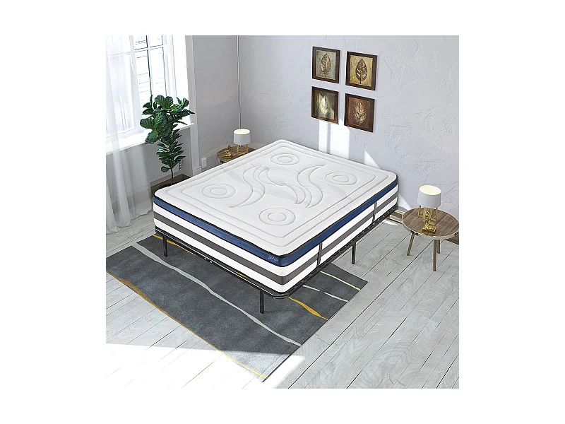 Ensemble Matelas Quintessence Mousse  Accueil Mémoire Cocooning 30cm et sommier métal 140x190cm