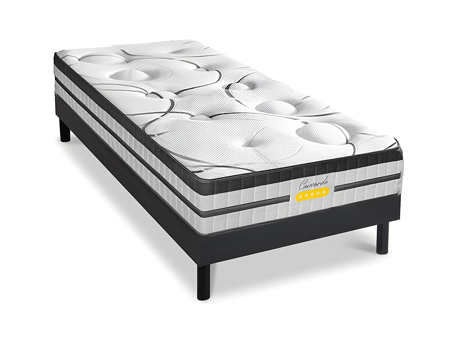 Ensemble sommier Bois Noir et Matelas Concorde Ressorts ensachés Accueil mémoire - 26cm - 90x190cm
