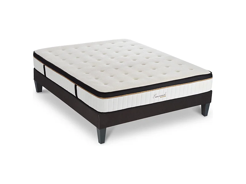 Ensemble Matelas Emeraude Mousse Accueil Mémoire de Forme et sommier tissu gris - 140 x 190 cm