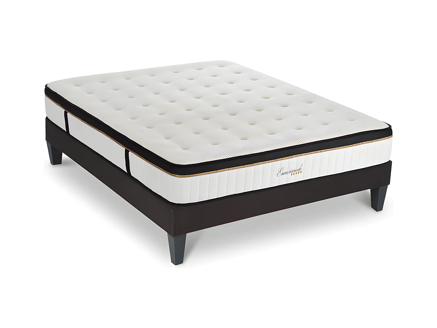 Ensemble Matelas Emeraude Mousse Accueil Mémoire de Forme et sommier tissu gris - 140 x 190 cm
