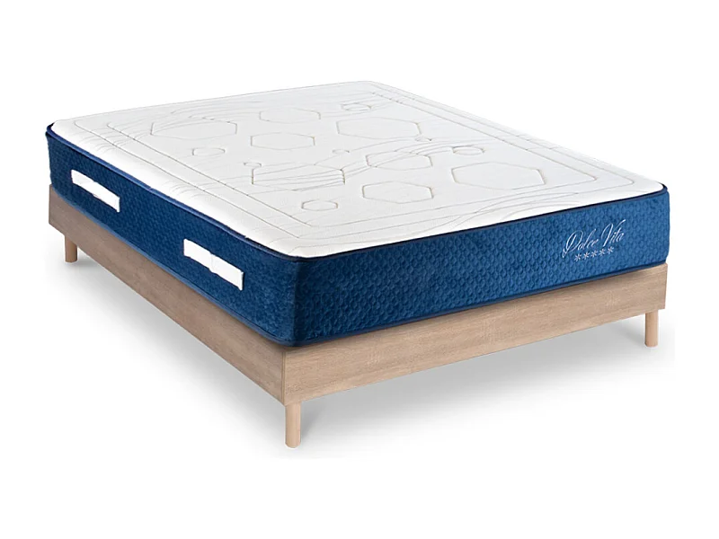 Ensemble Matelas Dolce Vita Ressorts ensachés Accueil mémoire 28cm et Sommier Kit Bois 140x200cm