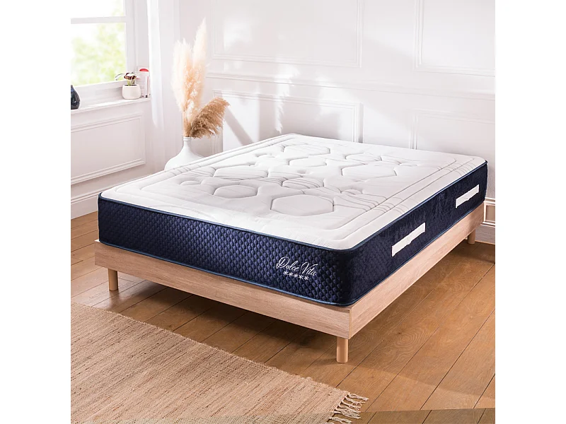 Ensemble Matelas Dolce Vita Ressorts ensachés Accueil mémoire 28cm et Sommier Kit Bois 140x200cm