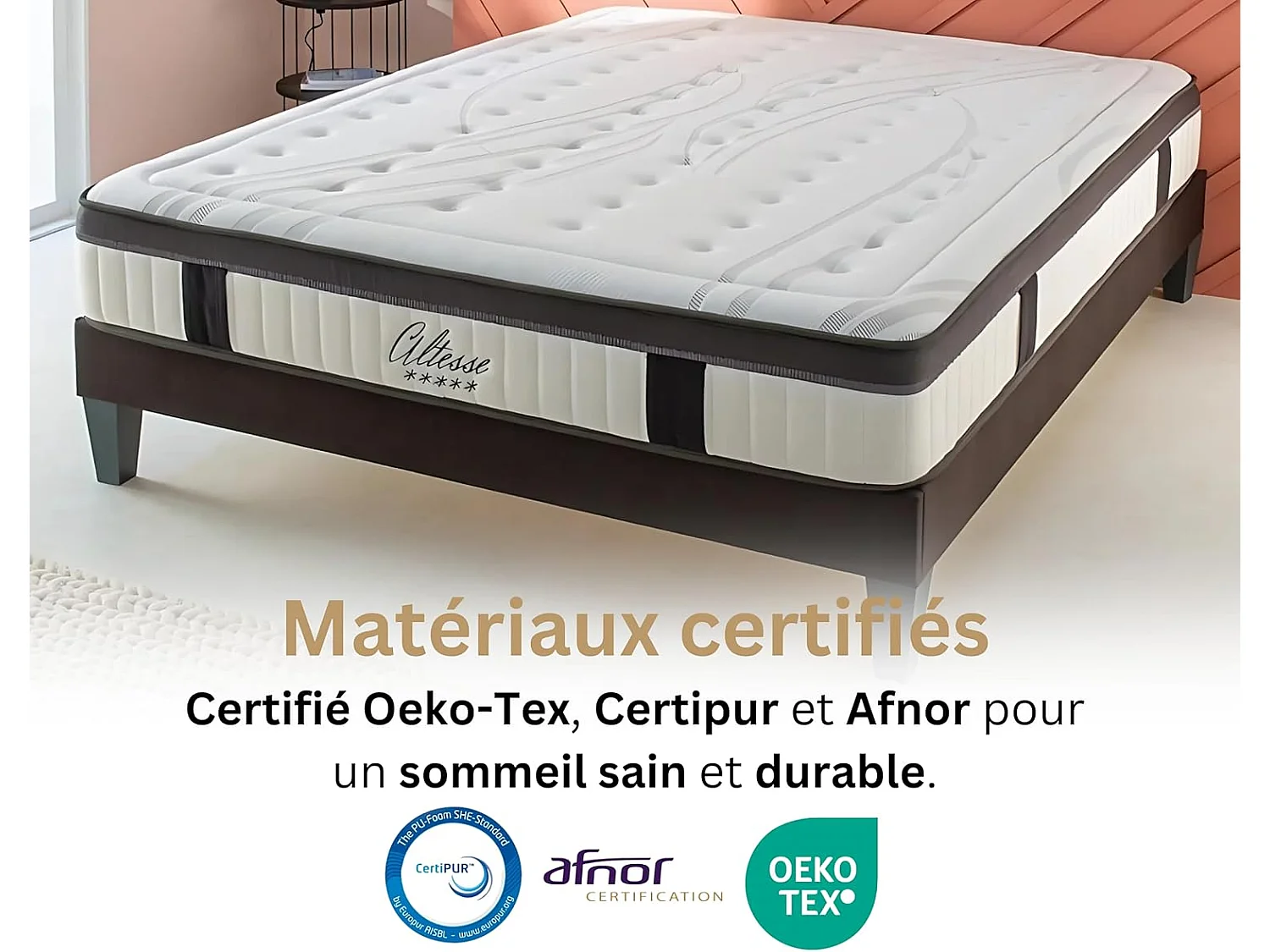 Ensemble Matelas Altesse Mousse  Accueil Mémoire de Forme Ferme et sommier en kit 160x200cm