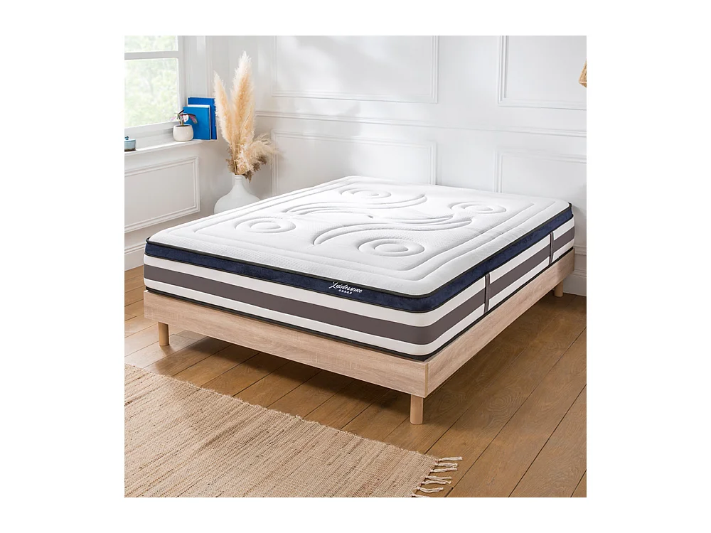Ensemble Matelas Quintessence Mousse  Accueil Mémoire Cocooning 30cm et sommier bois 140x200cm