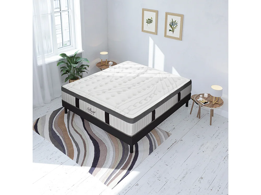 Ensemble Matelas Altesse Mousse  Accueil Mémoire - 26 cm et Kit Bois Noir - 160 x 200 cm