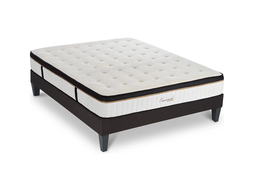 Ensemble Matelas Emeraude Mousse Accueil Mémoire de Forme et sommier tissu gris - 160 x 200 cm