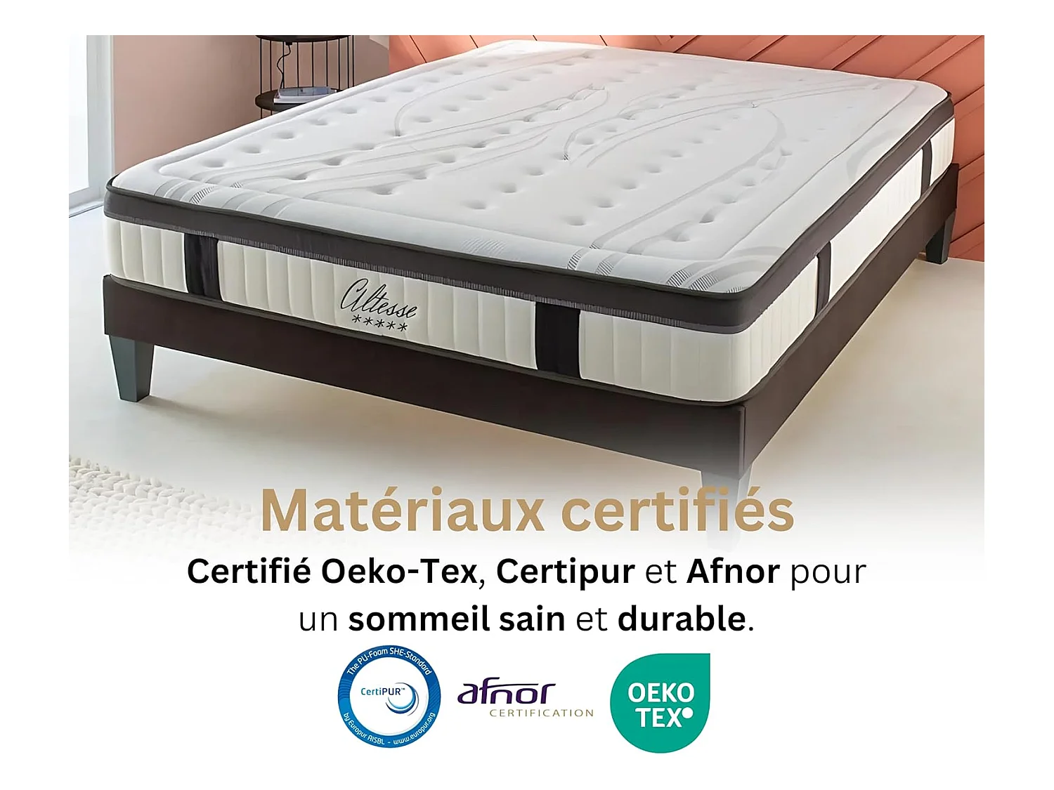 Ensemble Matelas Altesse Mousse  Accueil Mémoire de Forme Ferme et sommier en kit 140x190cm
