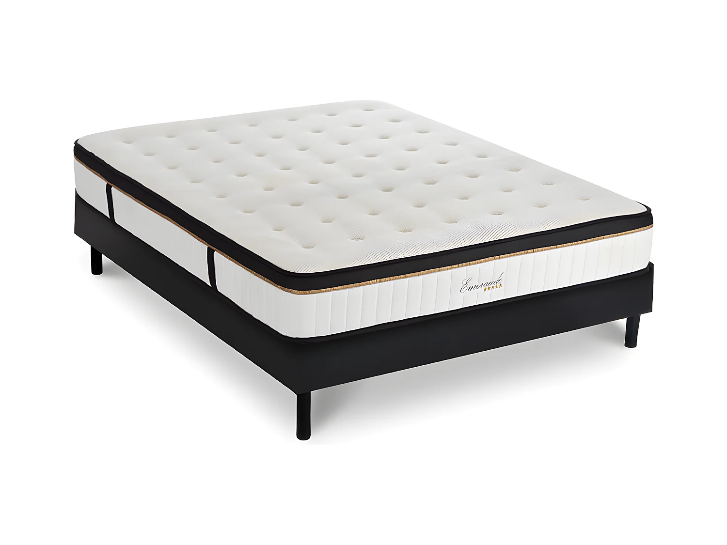 Ensemble Matelas Emeraude Mousse Accueil mémoire moelleux 24 cm et Sommier Bois Noir - 180x200 cm
