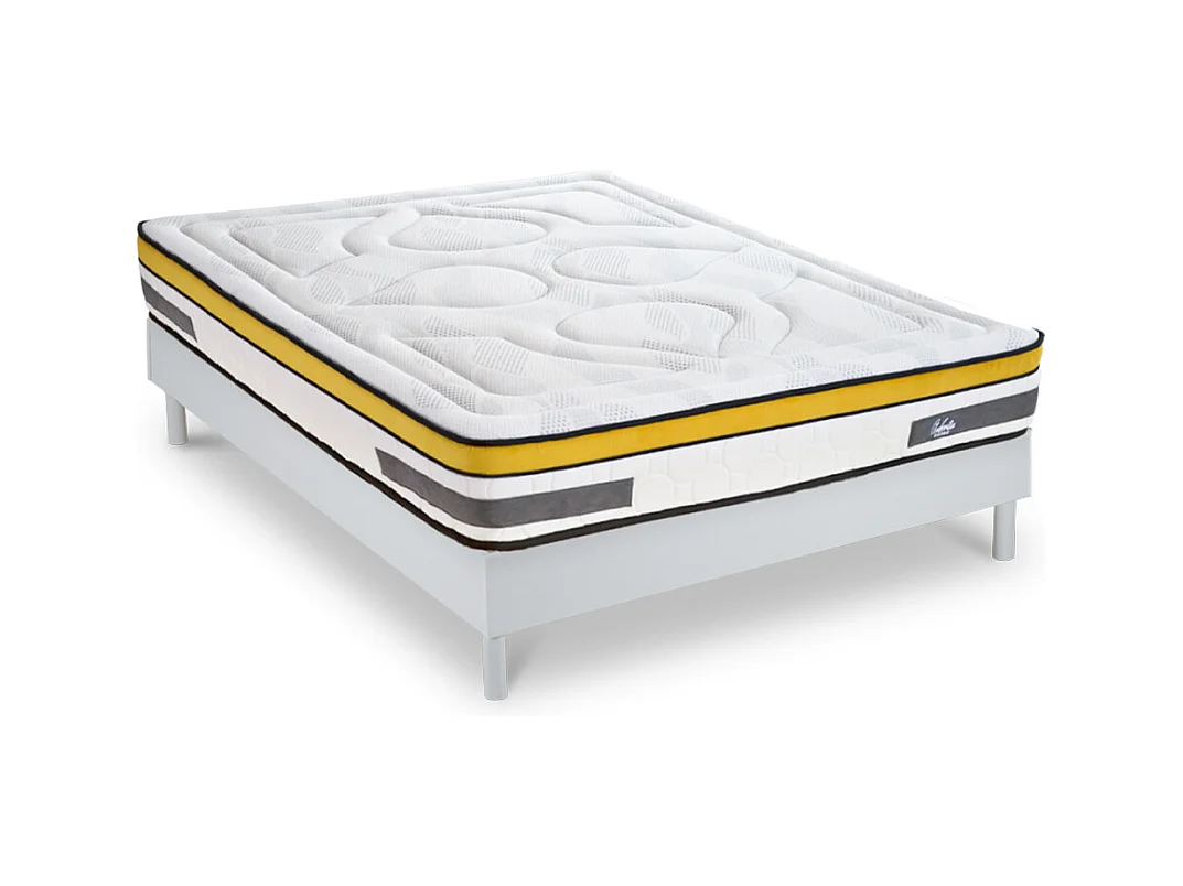 Ensemble Matelas Aubertin Ressorts ensachés Accueil mémoire et sommier kit bois blanc - 180 x 200 cm