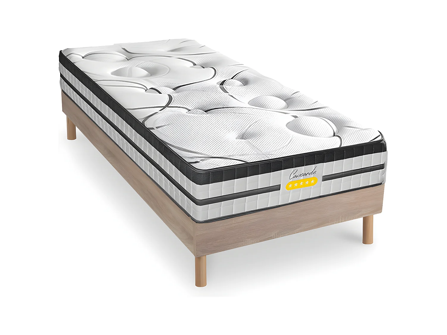 Ensemble sommier bois et Matelas Concorde Ressorts ensachés Accueil mémoire - 26cm - 90x190cm