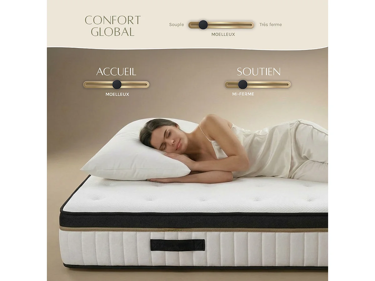 Ensemble Emeraude 90x190 cm + sommier bois - Mousse mémoire - Ép. 24 cm