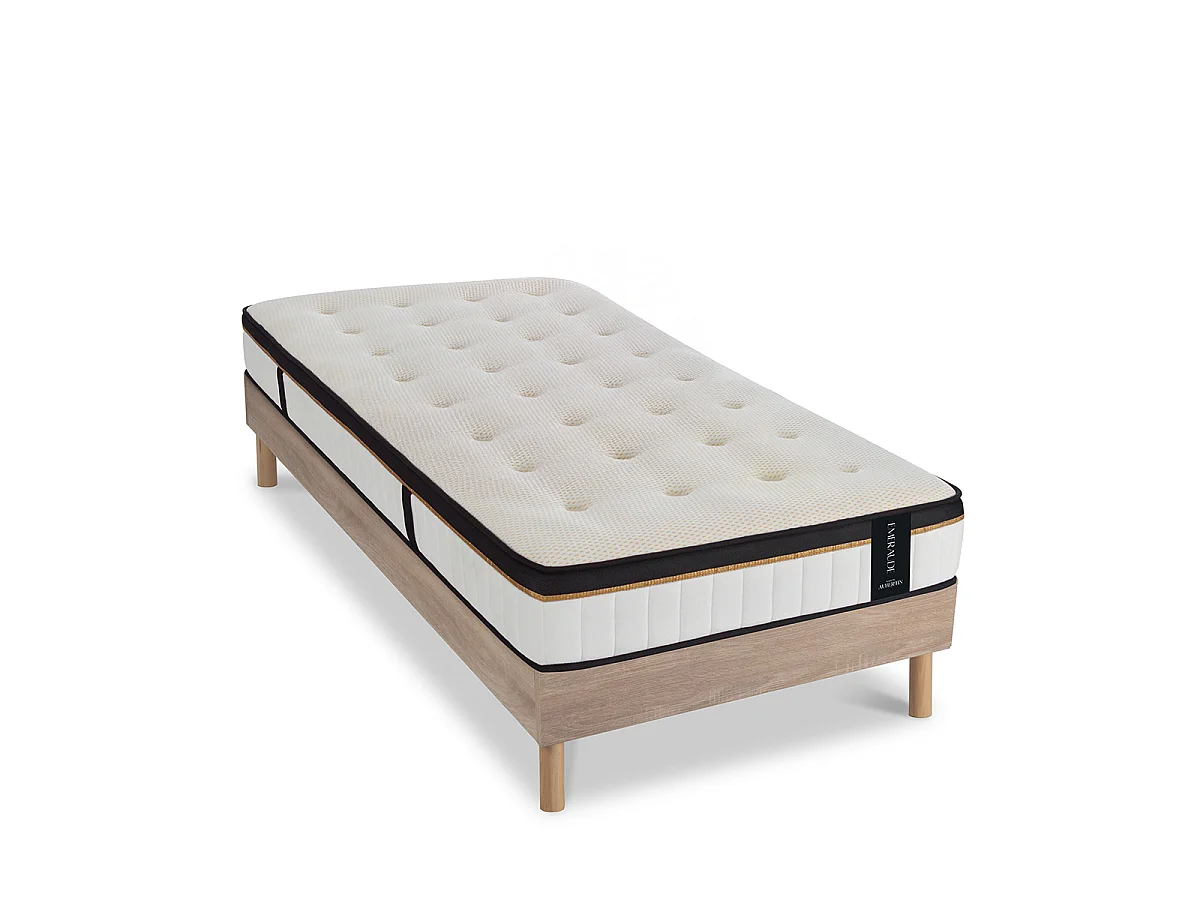 Ensemble Emeraude 90x190 cm + sommier bois - Mousse mémoire - Ép. 24 cm