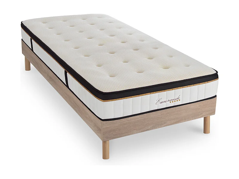 Ensemble Matelas Emeraude Mousse Accueil mémoire moelleux - 24 cm et Sommier Bois - 90 x 190 cm