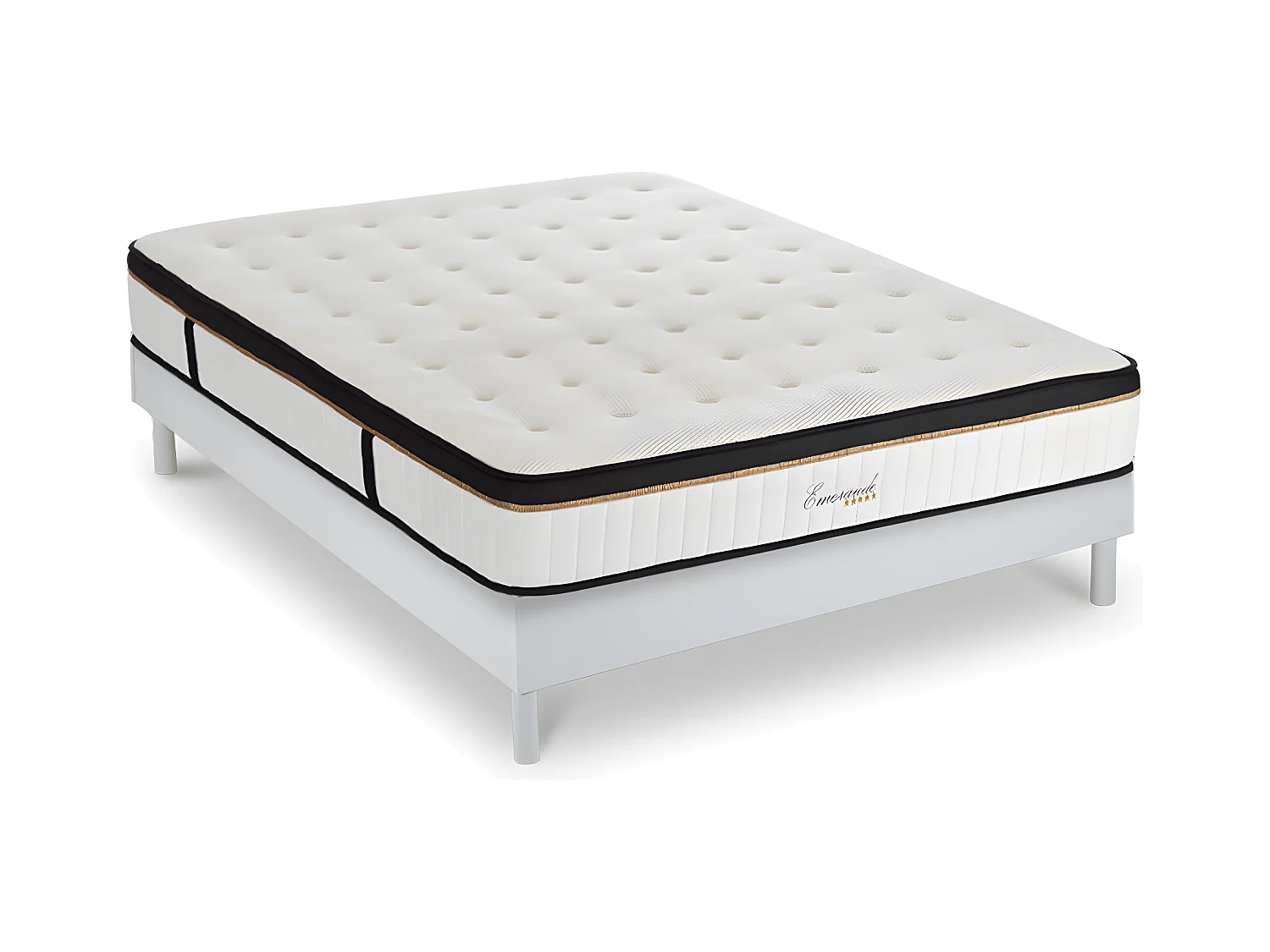 Ensemble Matelas Emeraude Mousse Accueil mémoire moelleux 24 cm et Sommier Bois Blanc - 180x200cm