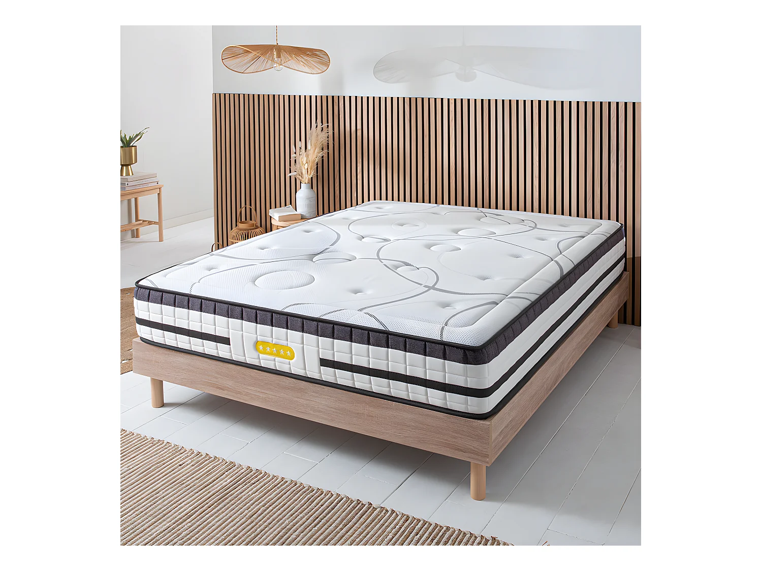 Ensemble sommier bois et Matelas Concorde Ressorts ensachés Accueil Mémoire - 26cm - 180x200cm