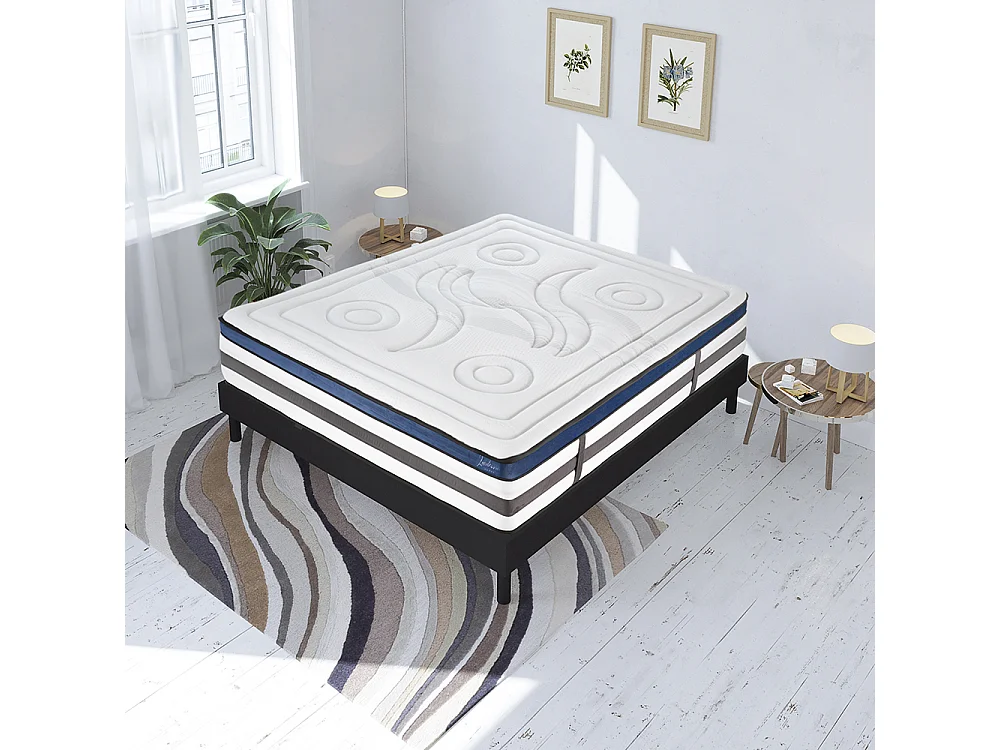 Ensemble Matelas Quintessence Mousse  Accueil Mémoire Cocooning 30cm et sommier bois - 140x200cm