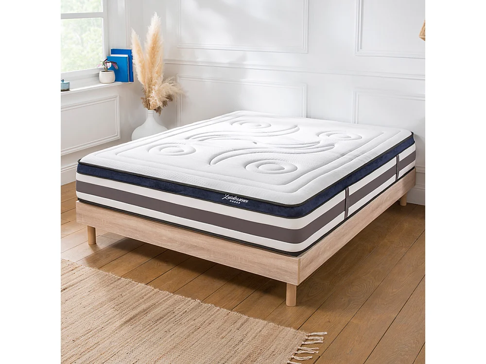 Ensemble Matelas Quintessence Mousse  Accueil Mémoire Cocooning 30cm et sommier bois 90x190cm