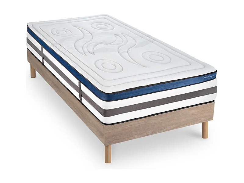 Ensemble Matelas Quintessence Mousse  Accueil Mémoire Cocooning 30cm et sommier bois 90x190cm