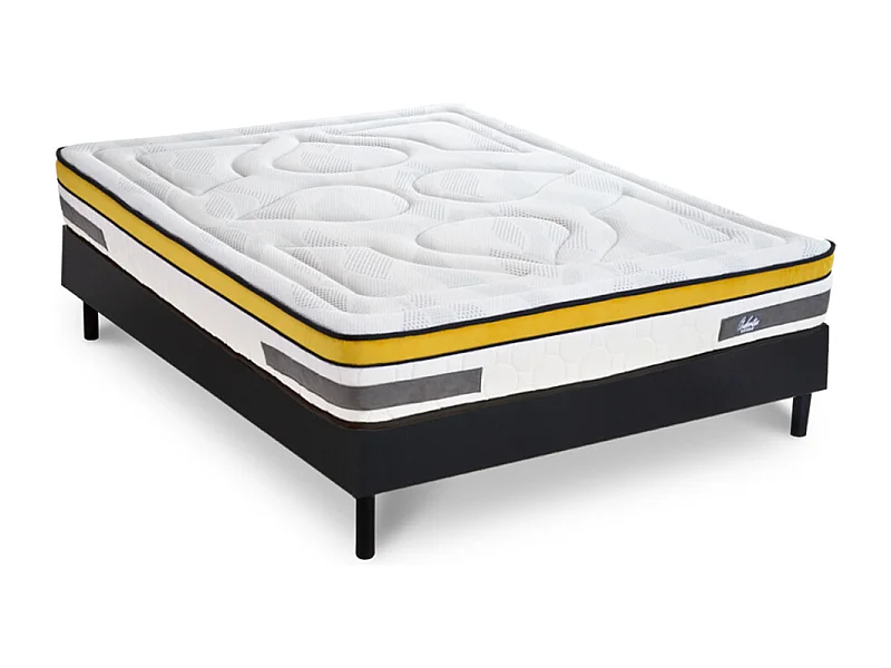 Ensemble Matelas Aubertin Ressorts ensachés Accueil mémoire et sommier kit bois noir - 90 x200 cm