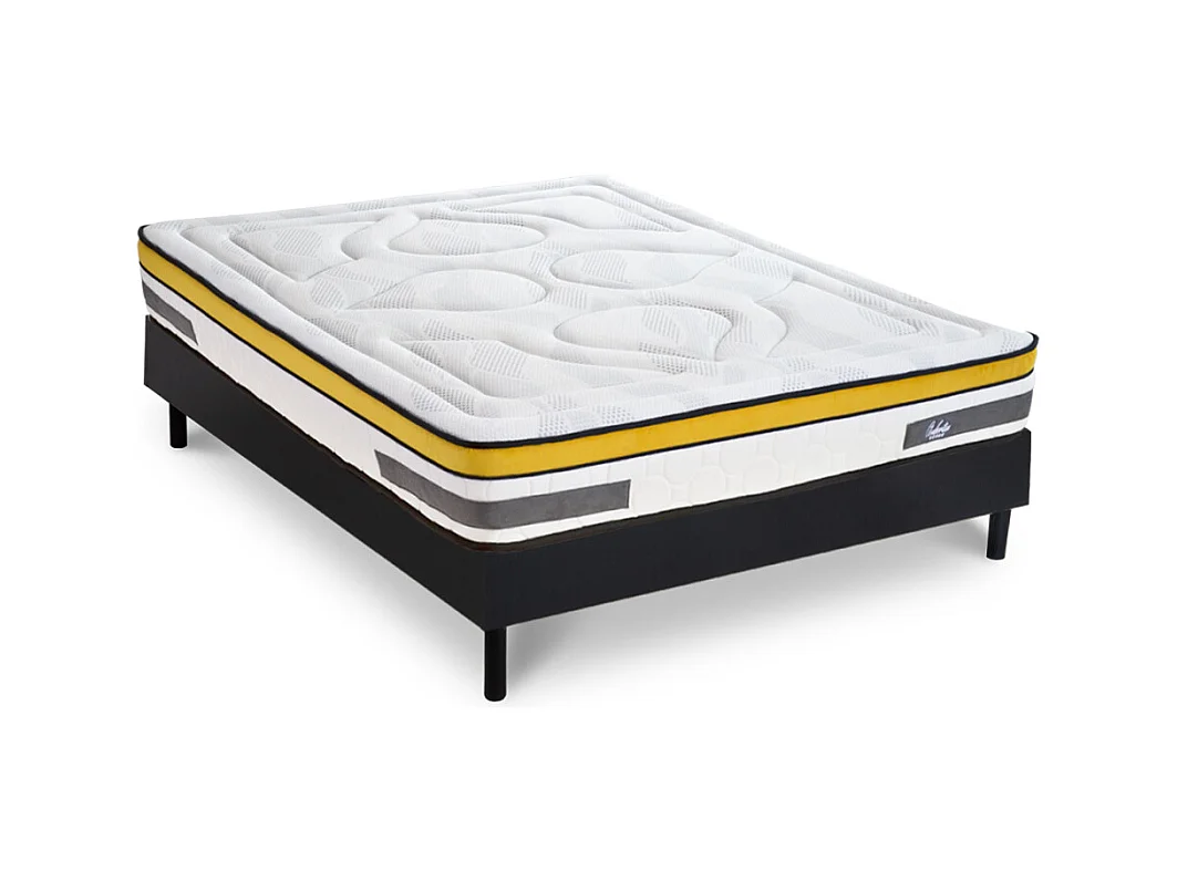 Ensemble Matelas Aubertin Ressorts ensachés Accueil mémoire et sommier kit bois noir - 90 x200 cm