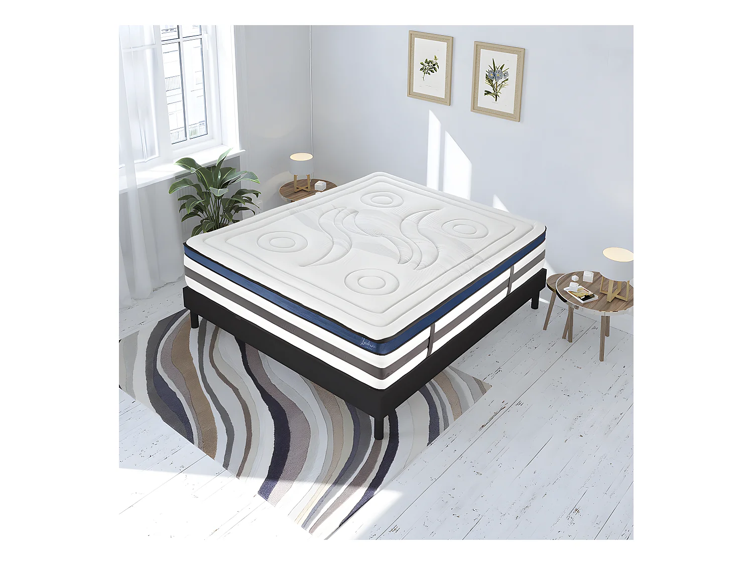 Ensemble Matelas Quintessence Mousse  Accueil Mémoire Cocooning 30cm et sommier bois - 160x200cm