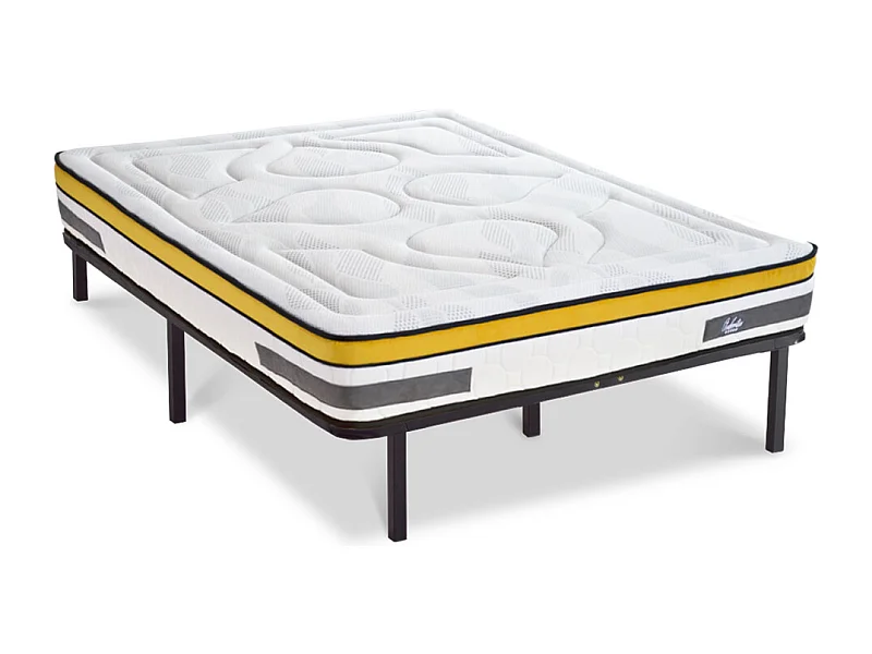 Ensemble Matelas Aubertin Ressorts ensachés Accueil mémoire et sommier cadre métal - 160 x 200 cm