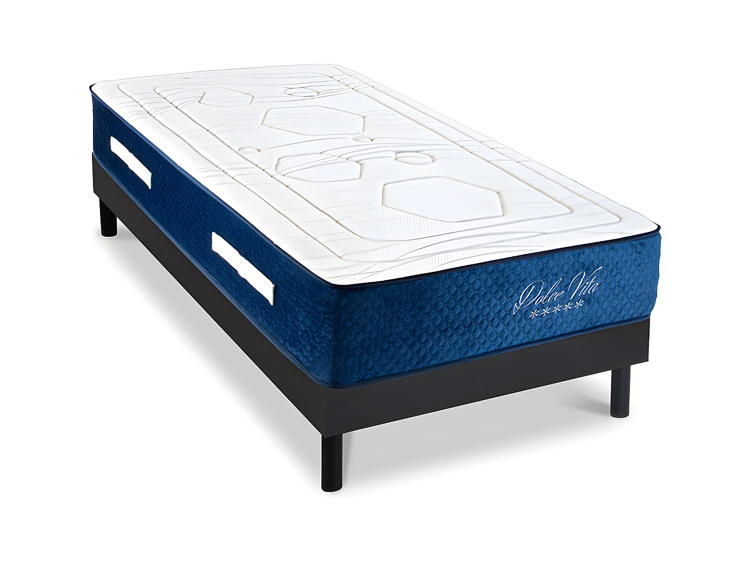 Ensemble Matelas Dolce Vita Ressorts ensachés Accueil mémoire 28cm et Sommier Bois Noir - 90x200cm