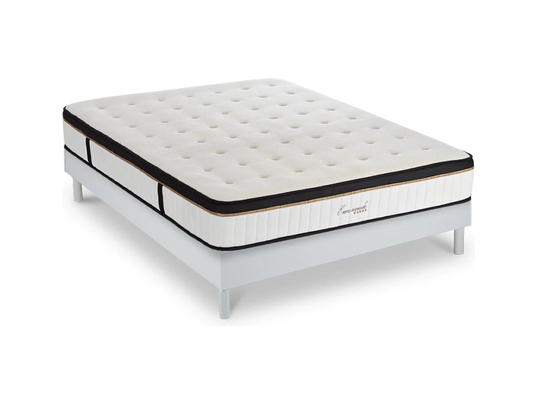 Ensemble Matelas Emeraude Mousse Accueil mémoire moelleux 24 cm et Sommier Bois Blanc - 140x190cm