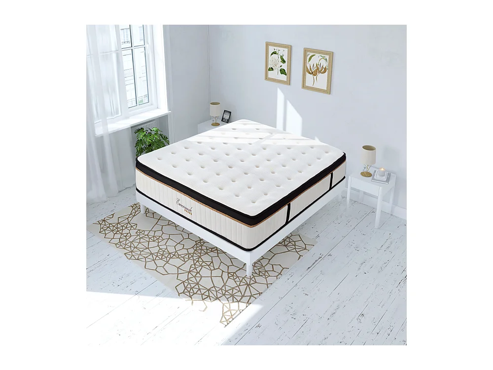 Ensemble Matelas Emeraude Mousse Accueil mémoire moelleux 24 cm et Sommier Bois Blanc - 140x190cm