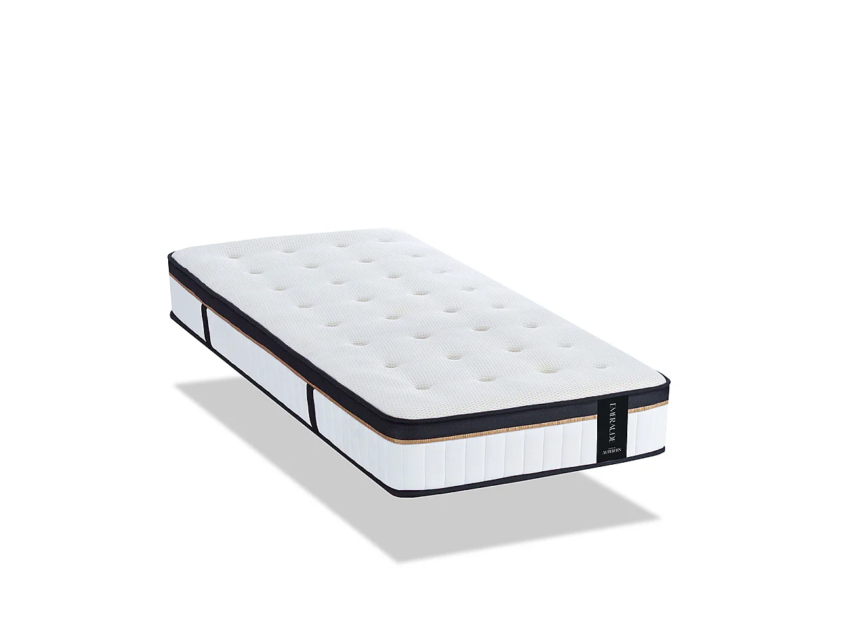 Ensemble Emeraude 140x190 cm + sommier bois blanc - Mousse mémoire - Ép. 24 cm